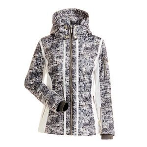NILS Isa Insulated Ski Snowboard Jacket Removable Hood Black White Animal Size 8